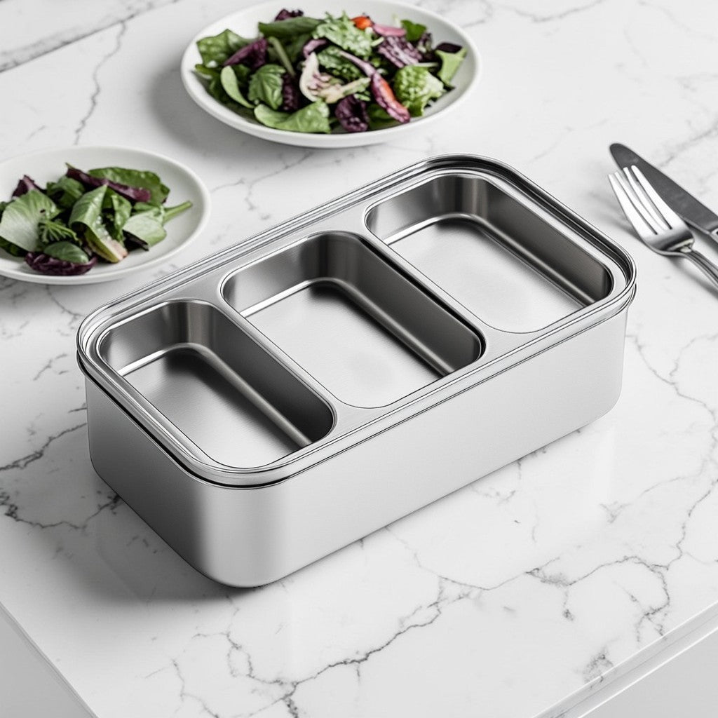 Tabgo Leak-Proof Lunch Box - 3-Compartment Stainless Steel - Professional Grade Food Storage - 1200ml Capacity - For School & Office